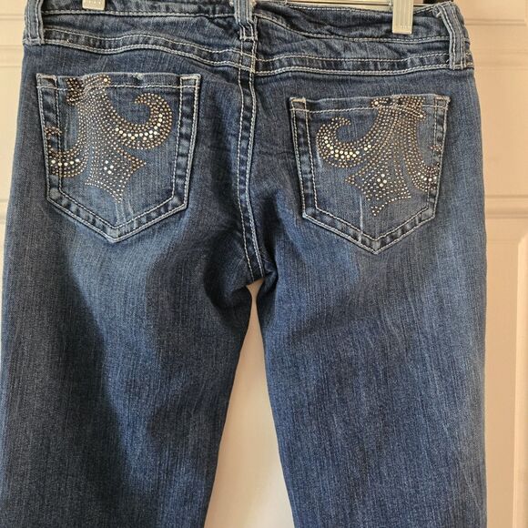 Wrangler Rock Jeans Women Size 1X34 Ultra Low Rise Bootcut Denim Distressed Y2K - Picture 6 of 8